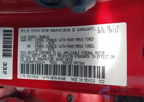 2021 Toyota Tacoma Sr z USA, uszkodzony, nr VIN 3TYAX5GN4MT032214